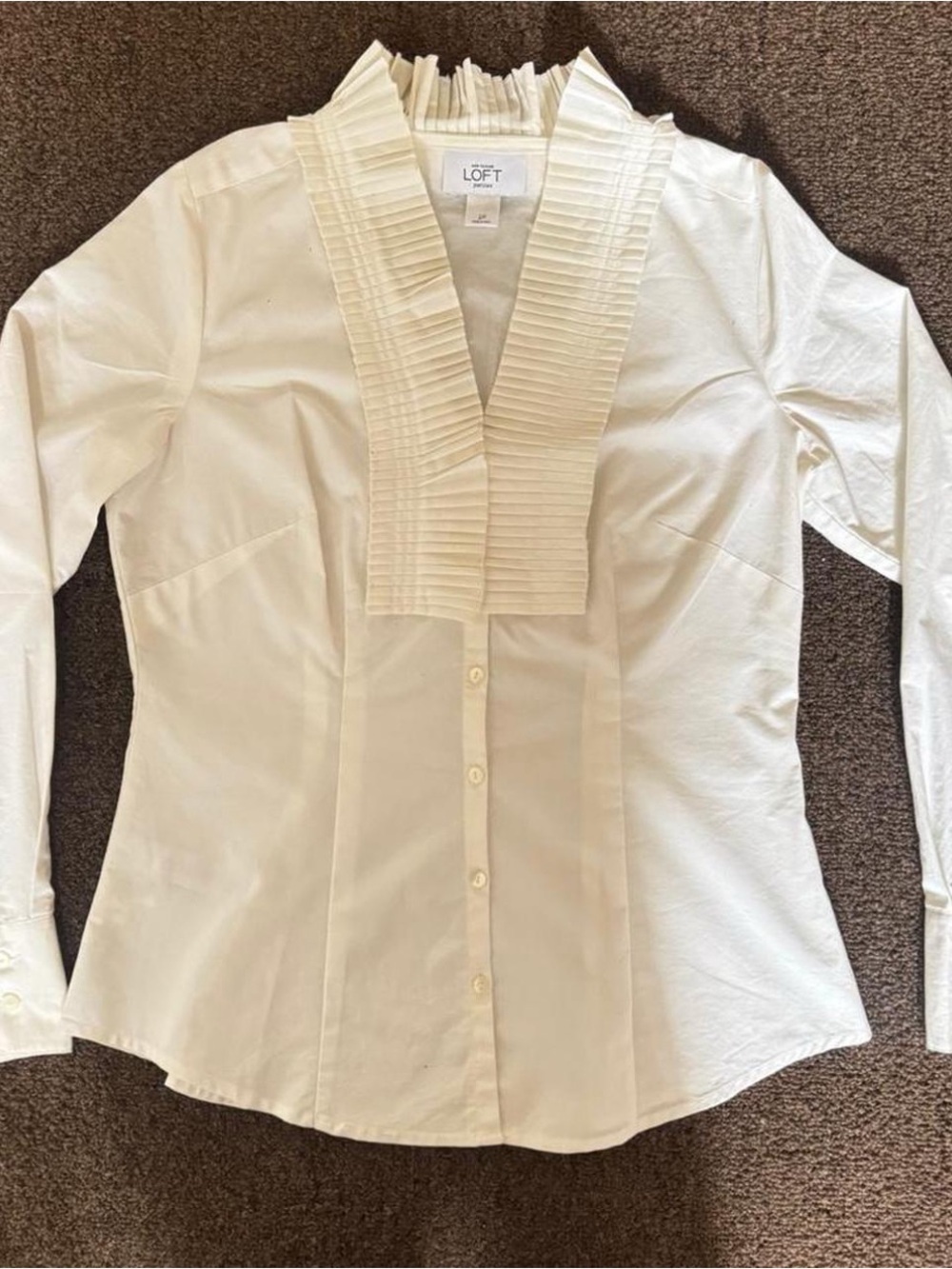 LOFT Cream Pleated Bib Button-Front Shirt